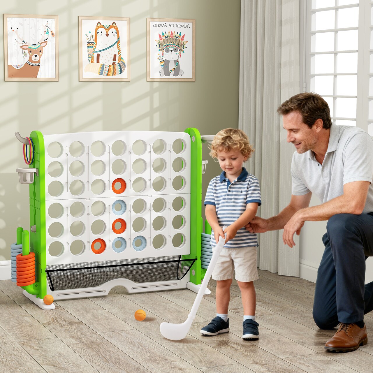 Kids 4-in-1 Game Set, Jumbo 4-to-Score, Ring Toss, Basketball, Golf